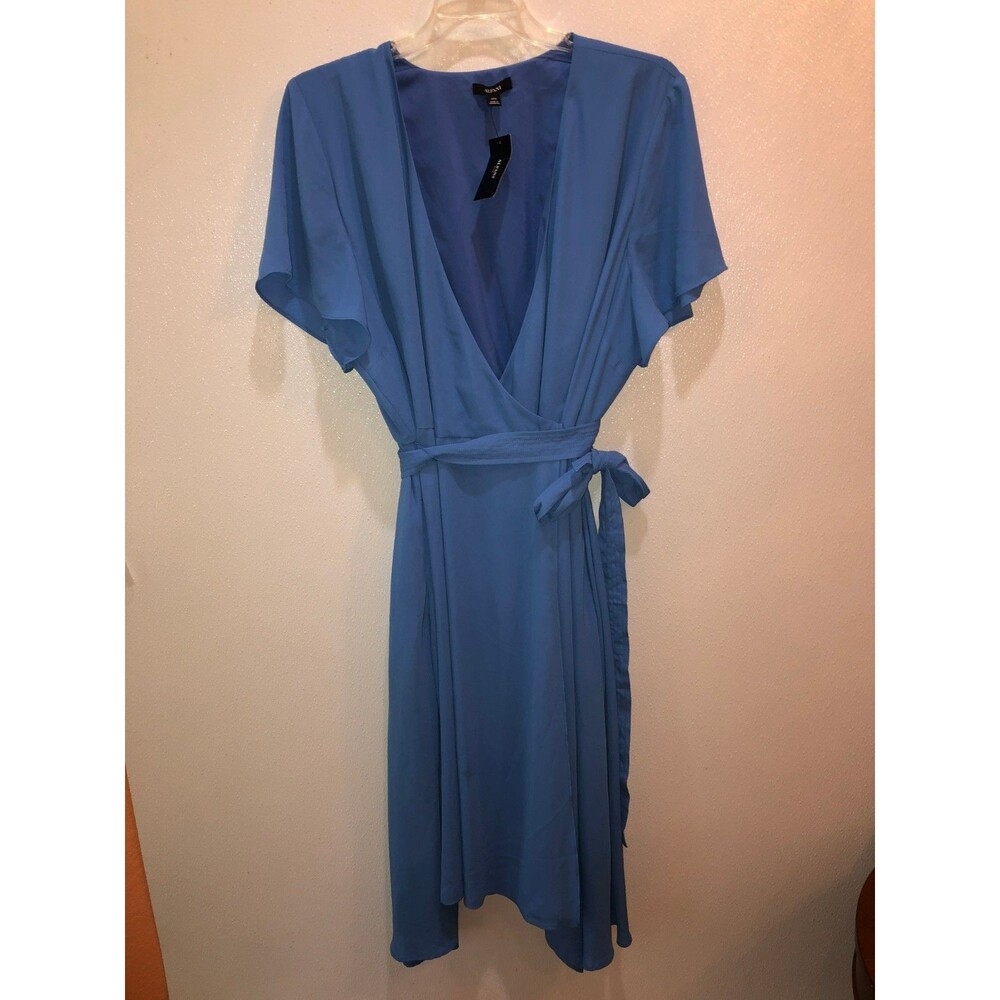 New Alfani Plus Size 24W Soft Cobalt Blue Flutter Sleeve Wrap Belted Dress 24 W - Picture 3 of 10